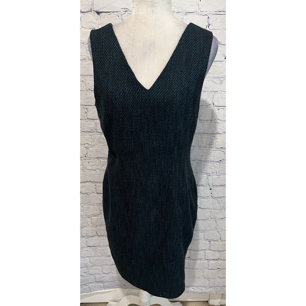 Banana Republic teal blue & Black Tweed V Neck Sheath Dress Women’s Sz 12P